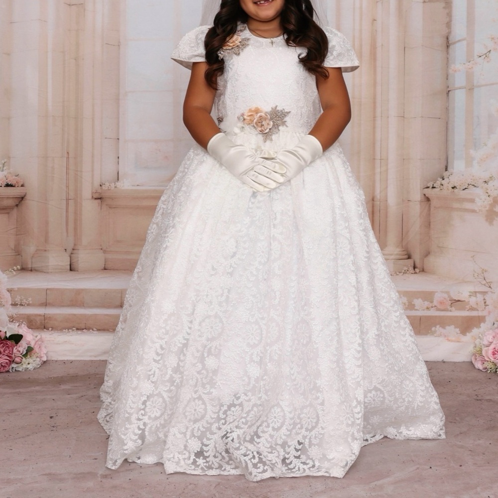 Girls Ivory Lace Communion Dress Vintage Size 12